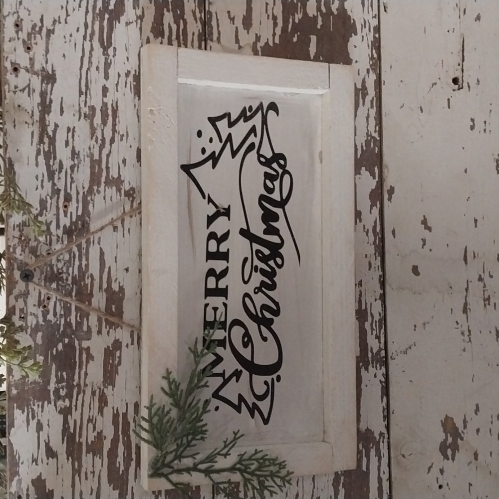 Festive Merry Christmas Hanging Sign in Black and White